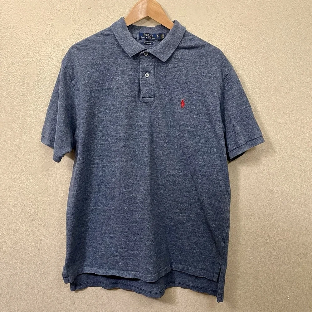 Ralph Lauren Men's Polo Shirt Classic Fit Blue Marled Red Pony Size XL